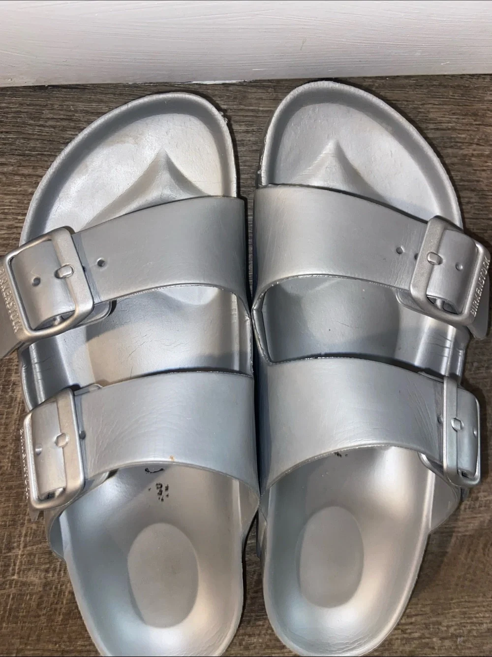 Birkenstock Silver Double-Buckle Slide Sandals